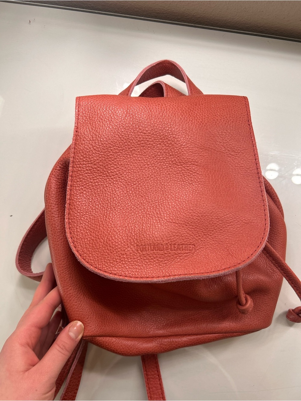 Portland leather bucket backpack